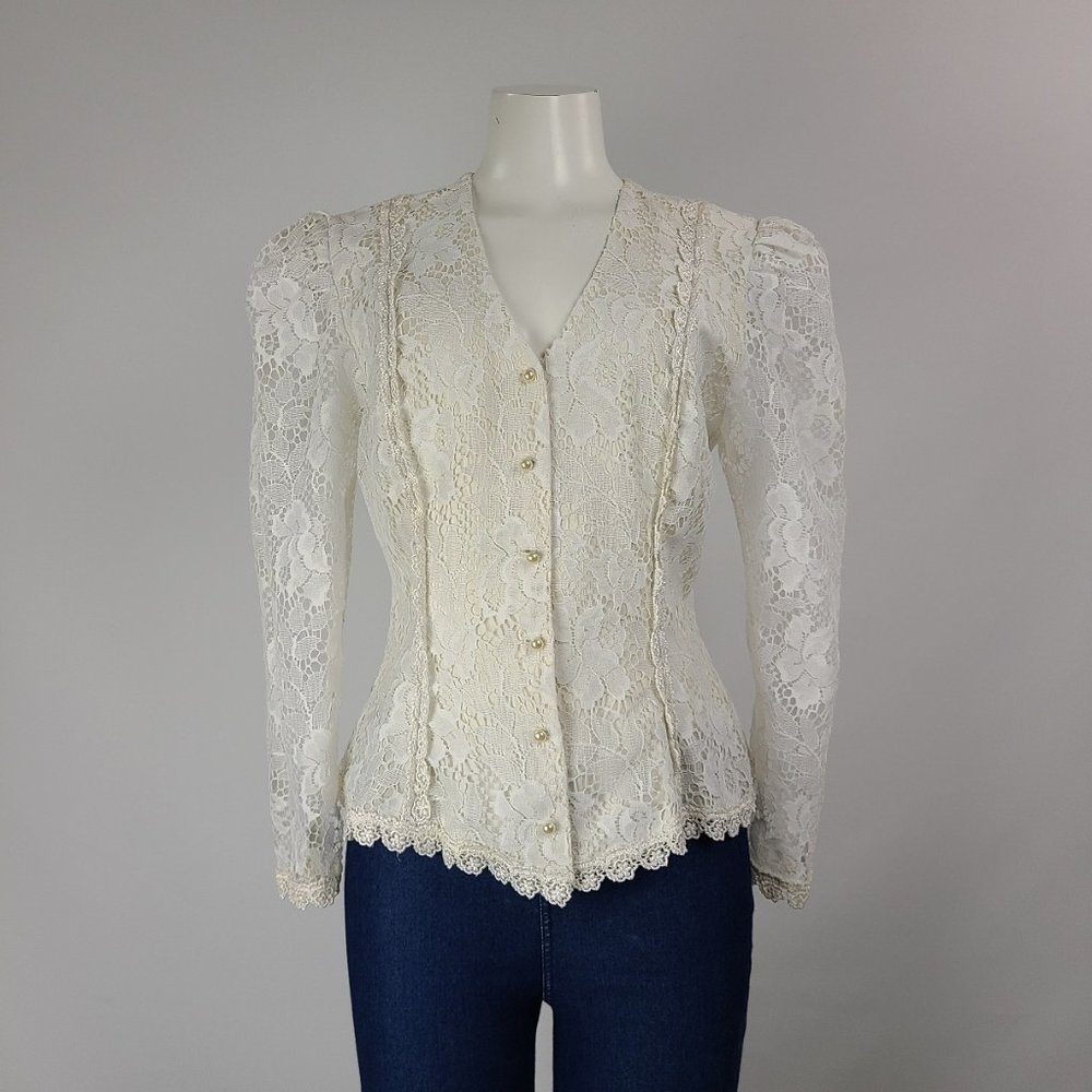 Vintage Benee White Lace Puff Sleeve Jacket Size S